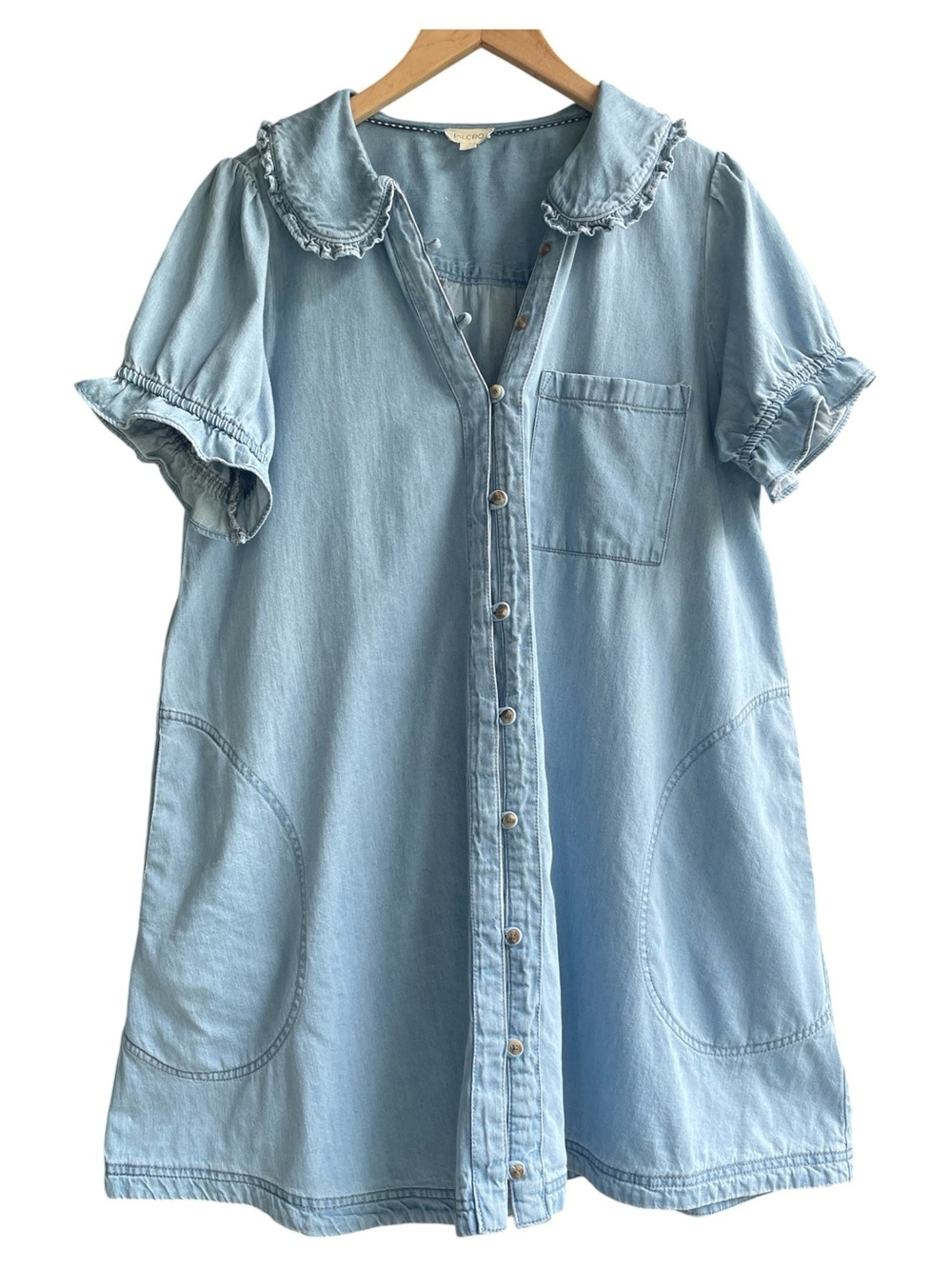 The Keira Denim Mini Dress Anthropologie Pilcro Cotton Light Wash Boho Size L - Picture 15 of 15